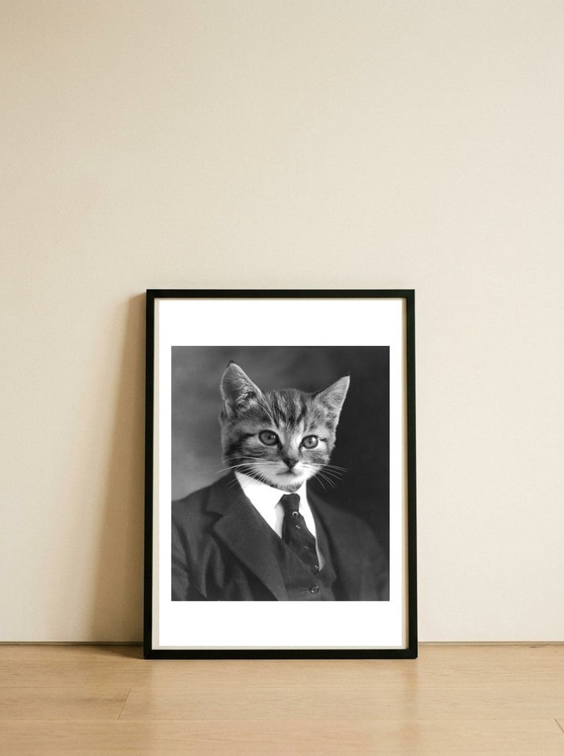 Gentleman Cat — framed, leaning against the wall