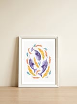 Swirling Narwhals | Purple — framed, leaning against the wall thumbnail