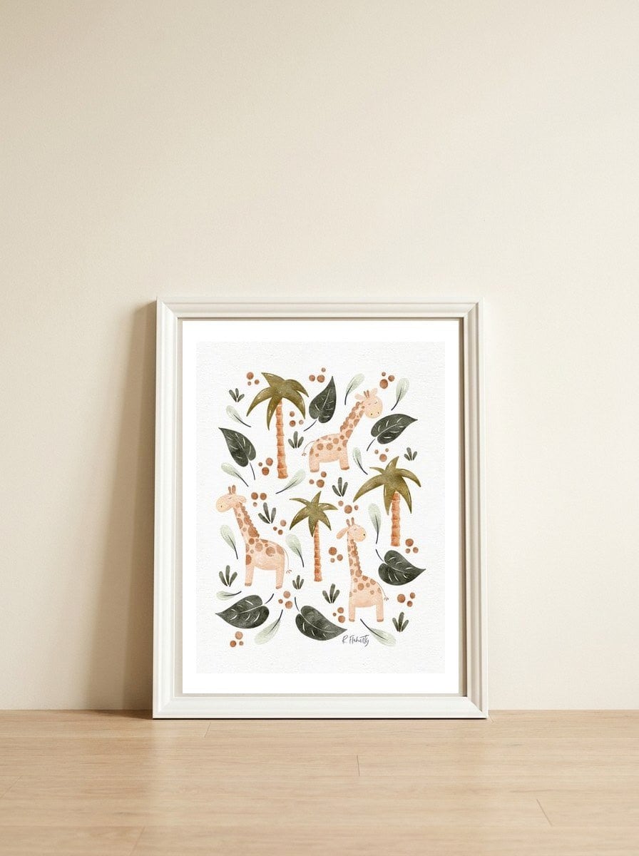 Jungle Giraffes — framed, leaning against the wall