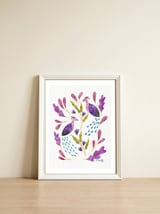 Folk Art Peacocks Purple — framed, leaning against the wall thumbnail