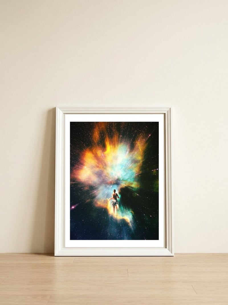 Space Runner — framed, leaning against the wall