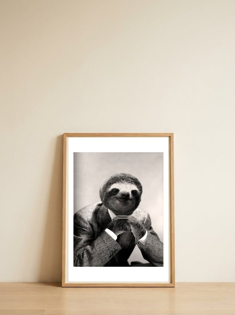 Gentleman Sloth 3 — framed, leaning against the wall