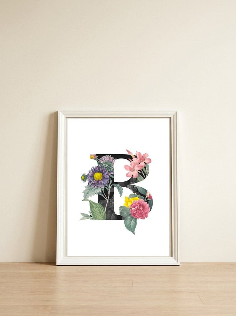 Letter B — framed, leaning against the wall