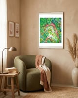 Tropical Vacay | Rainforest Jungle Botanical Lush Nature | Summer Lake People Swim | Boho Painting framed in a tender room thumbnail