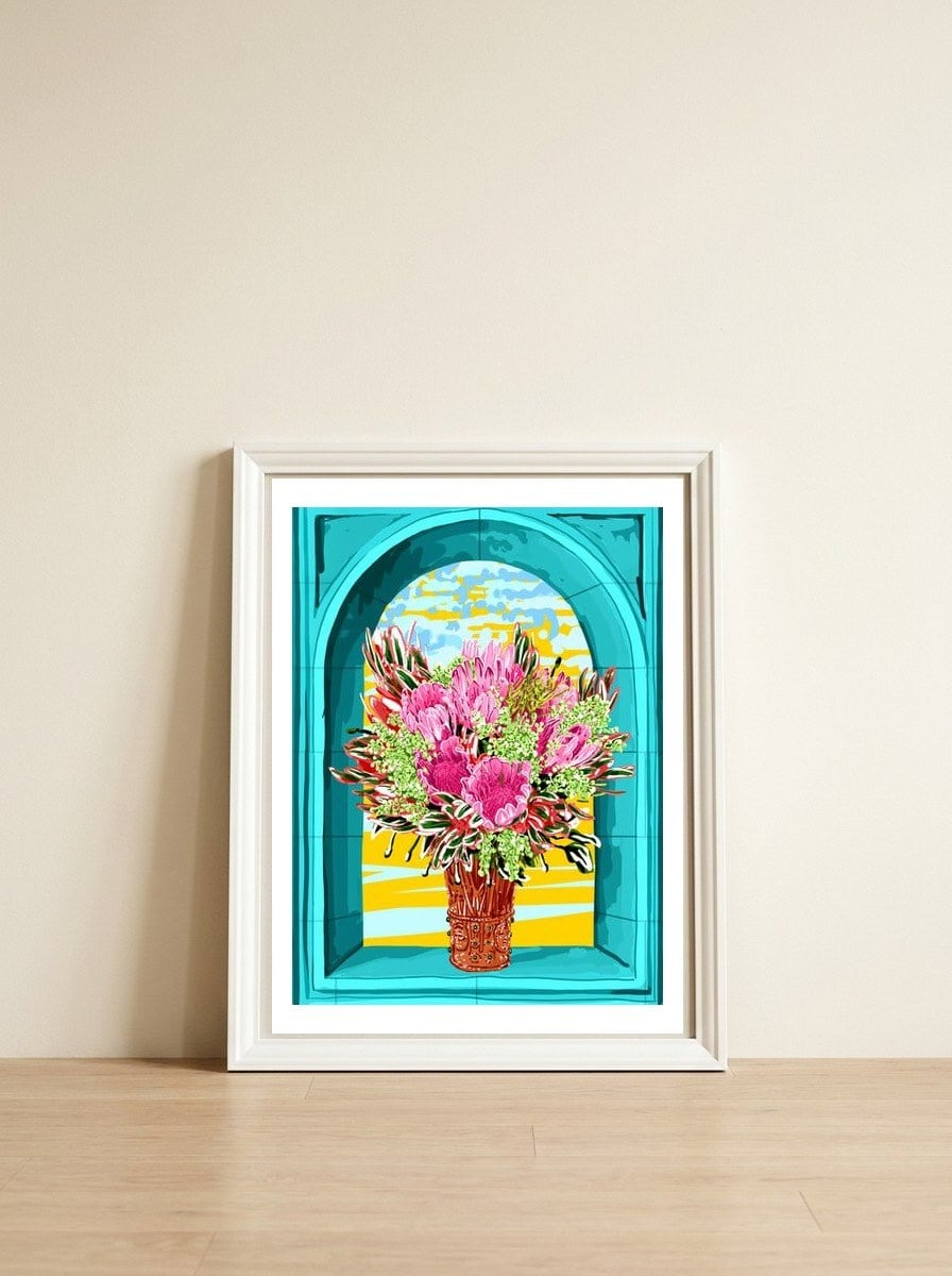 The Good Vibes Flower Pot — framed, leaning against the wall