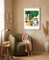 Tigers in Greece | Santorini Travel Architecture, Wildlife Animal Painting | Watercolor Illustration framed in a tender room thumbnail