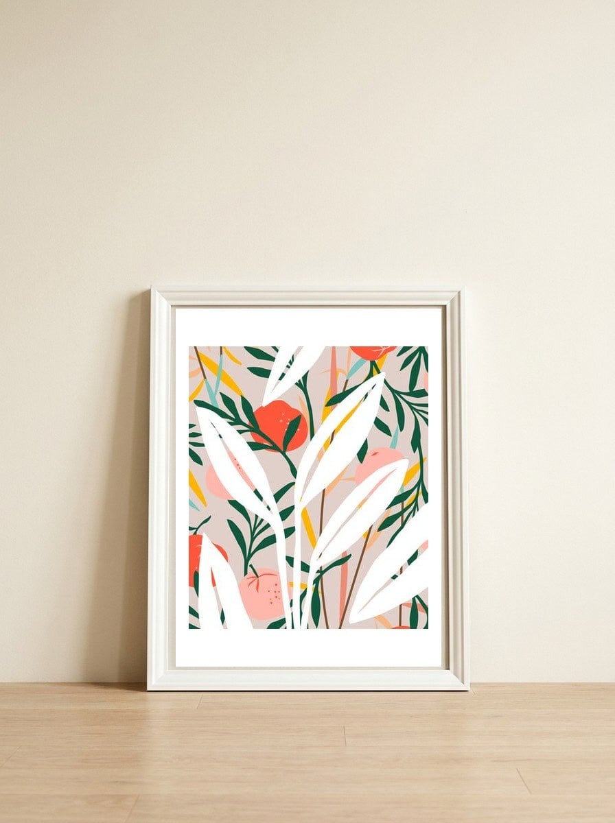Abstract Plant Blush — framed, leaning against the wall