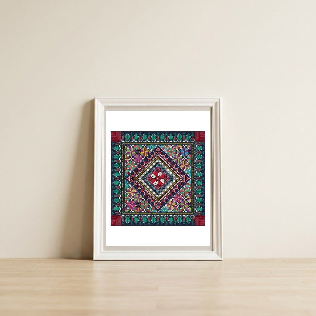 Tatreez 5 — framed, leaning against the wall