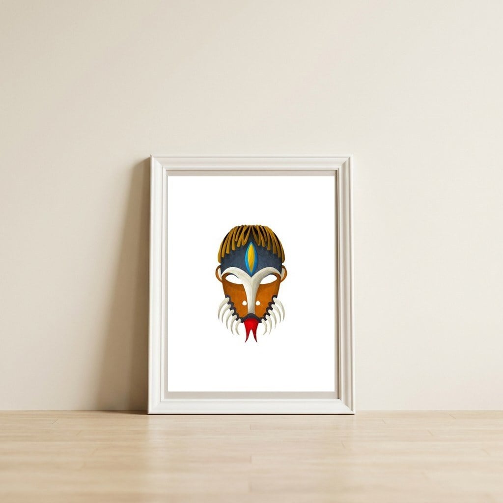  Tribal Mask 12 — framed, leaning against the wall