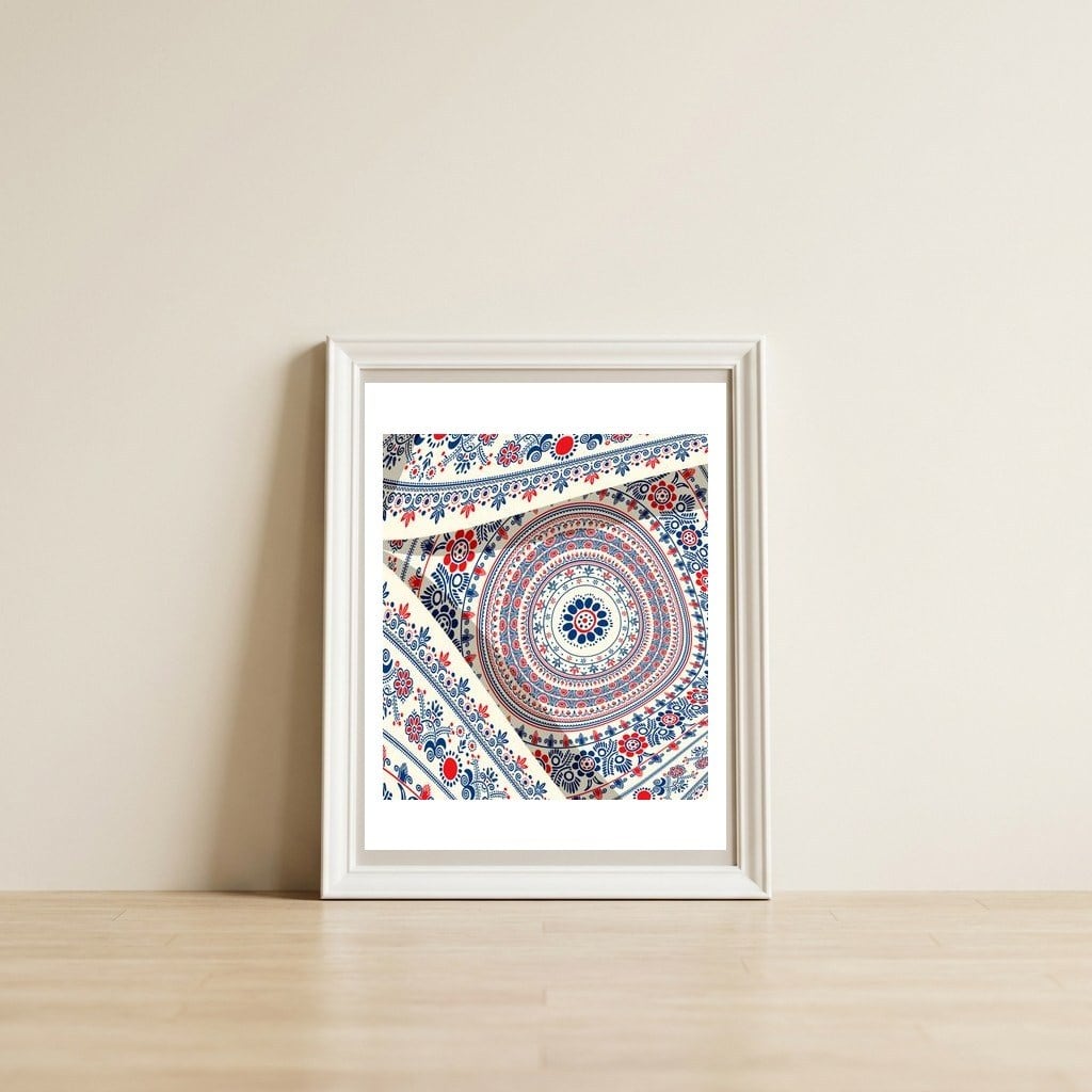 Romanian embroidery background 43 — framed, leaning against the wall