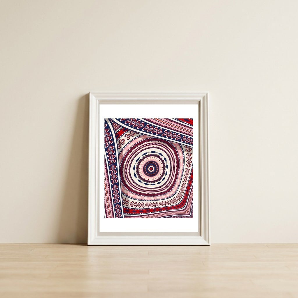Romanian embroidery background 29 — framed, leaning against the wall