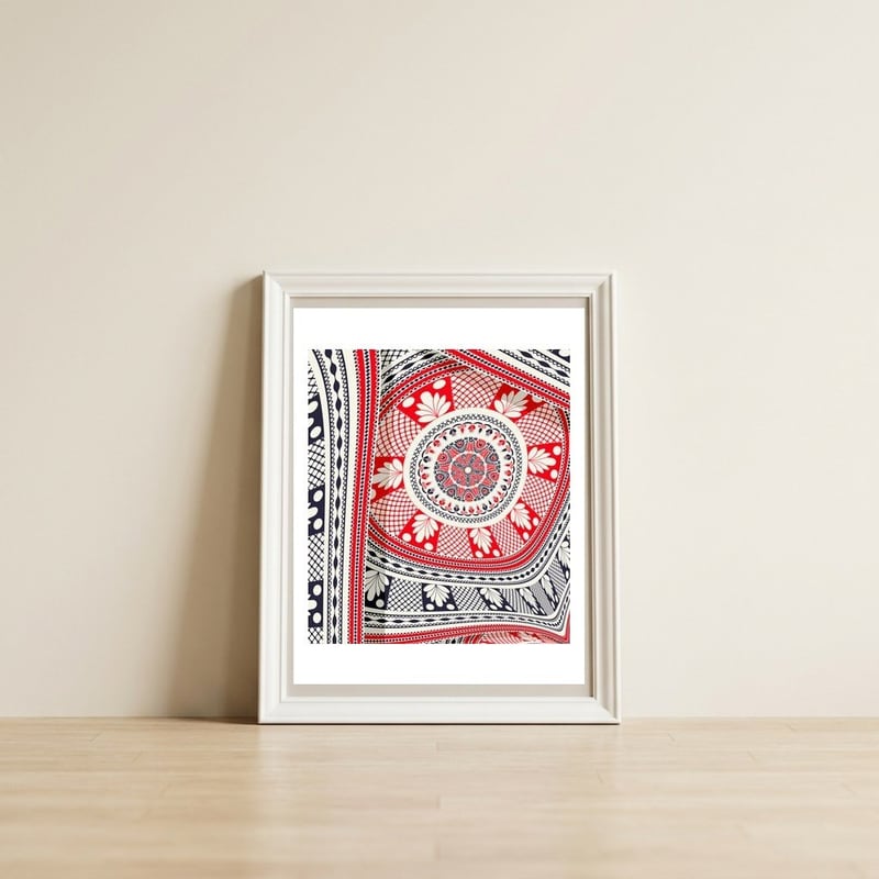 Romanian embroidery background 27 — framed, leaning against the wall