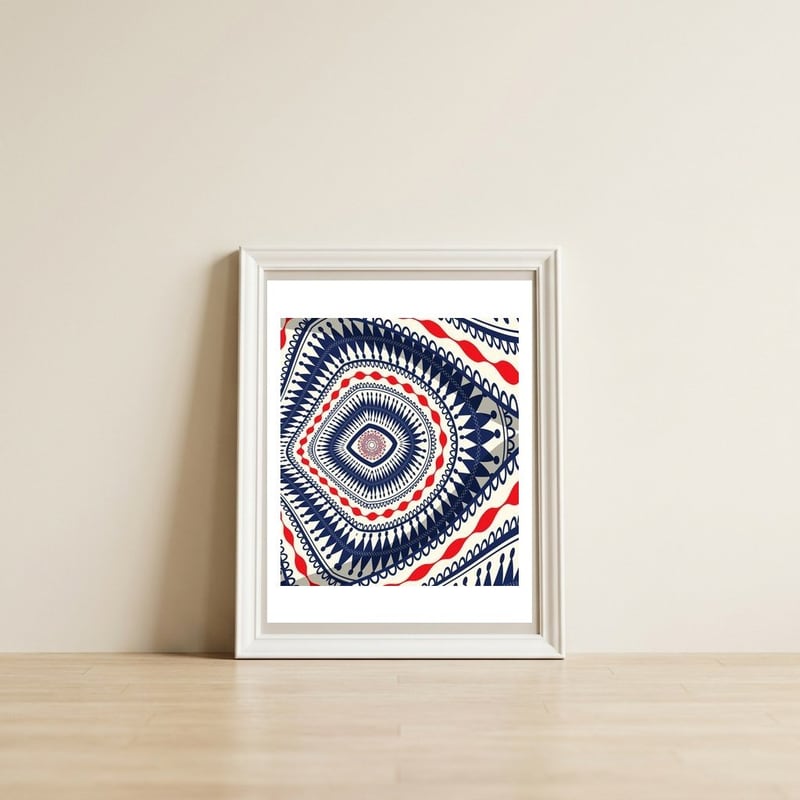 Romanian embroidery background 13 — framed, leaning against the wall