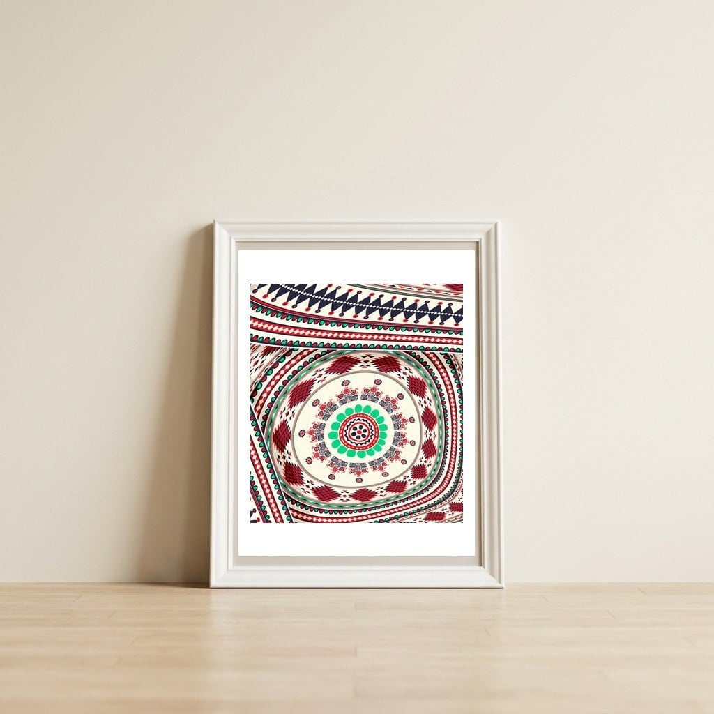 Romanian embroidery background 7 — framed, leaning against the wall