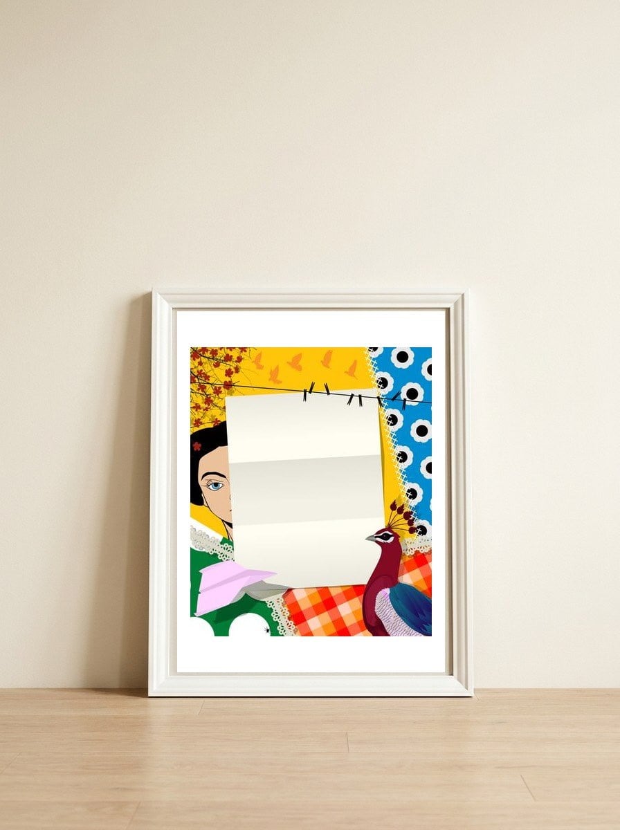 Peacock — framed, leaning against the wall