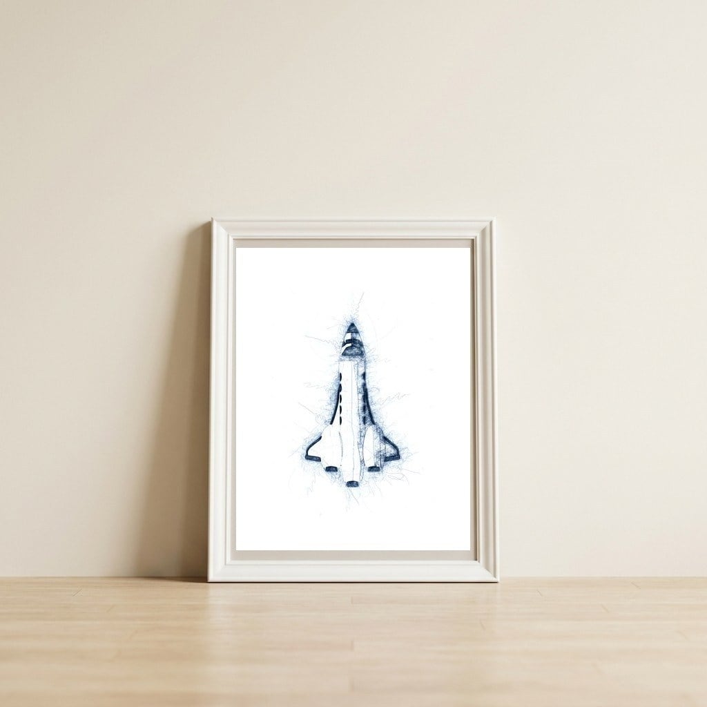Shuttle up — framed, leaning against the wall