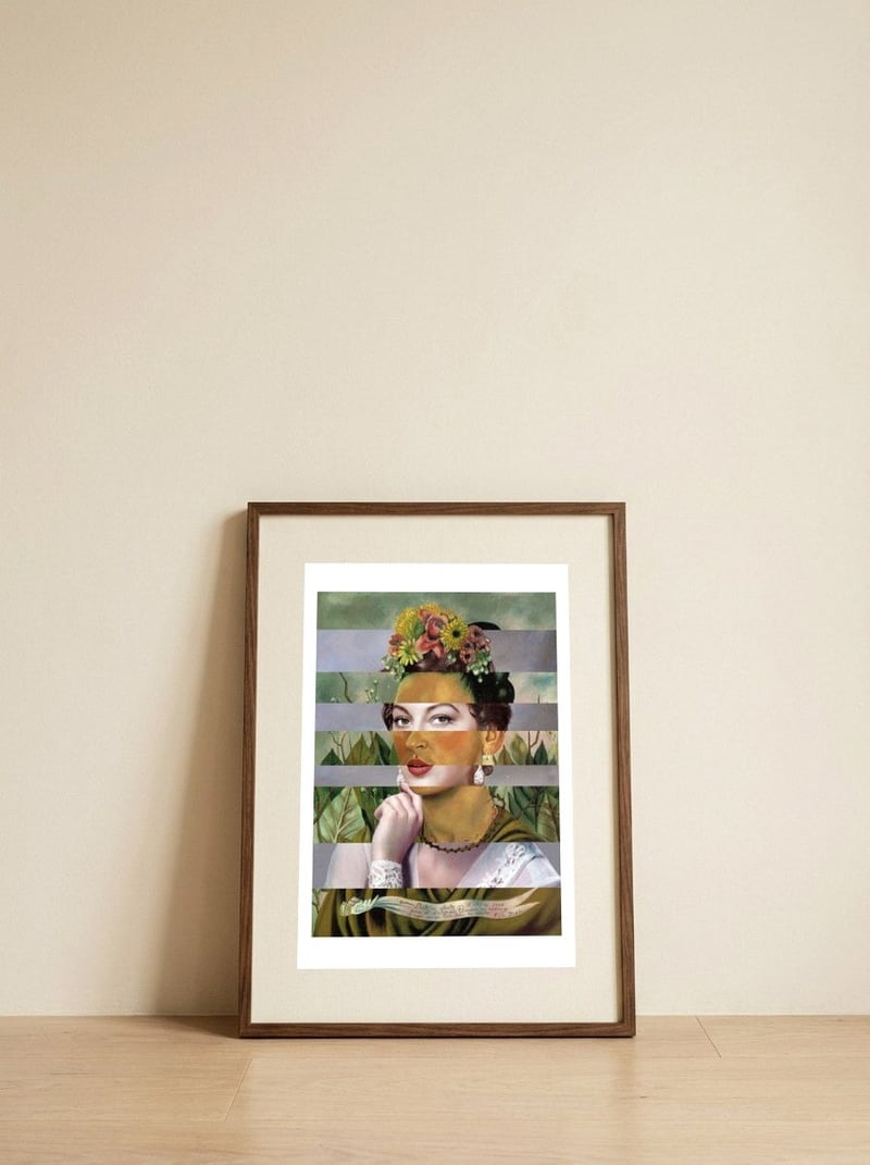 Frida Kahlos Self Portrait With — framed, leaning against the wall