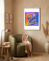 orange walking in blue framed in a tender room thumbnail