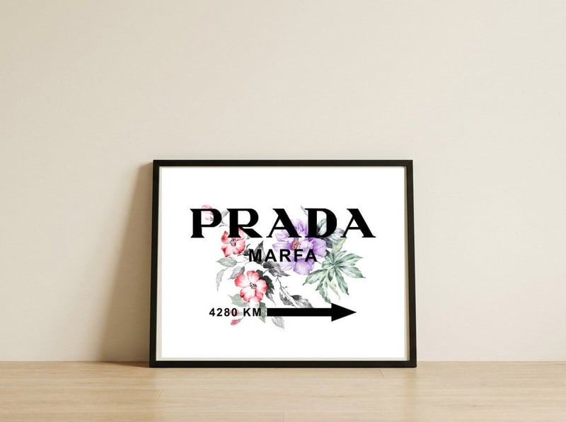 prada marfa — framed, leaning against the wall