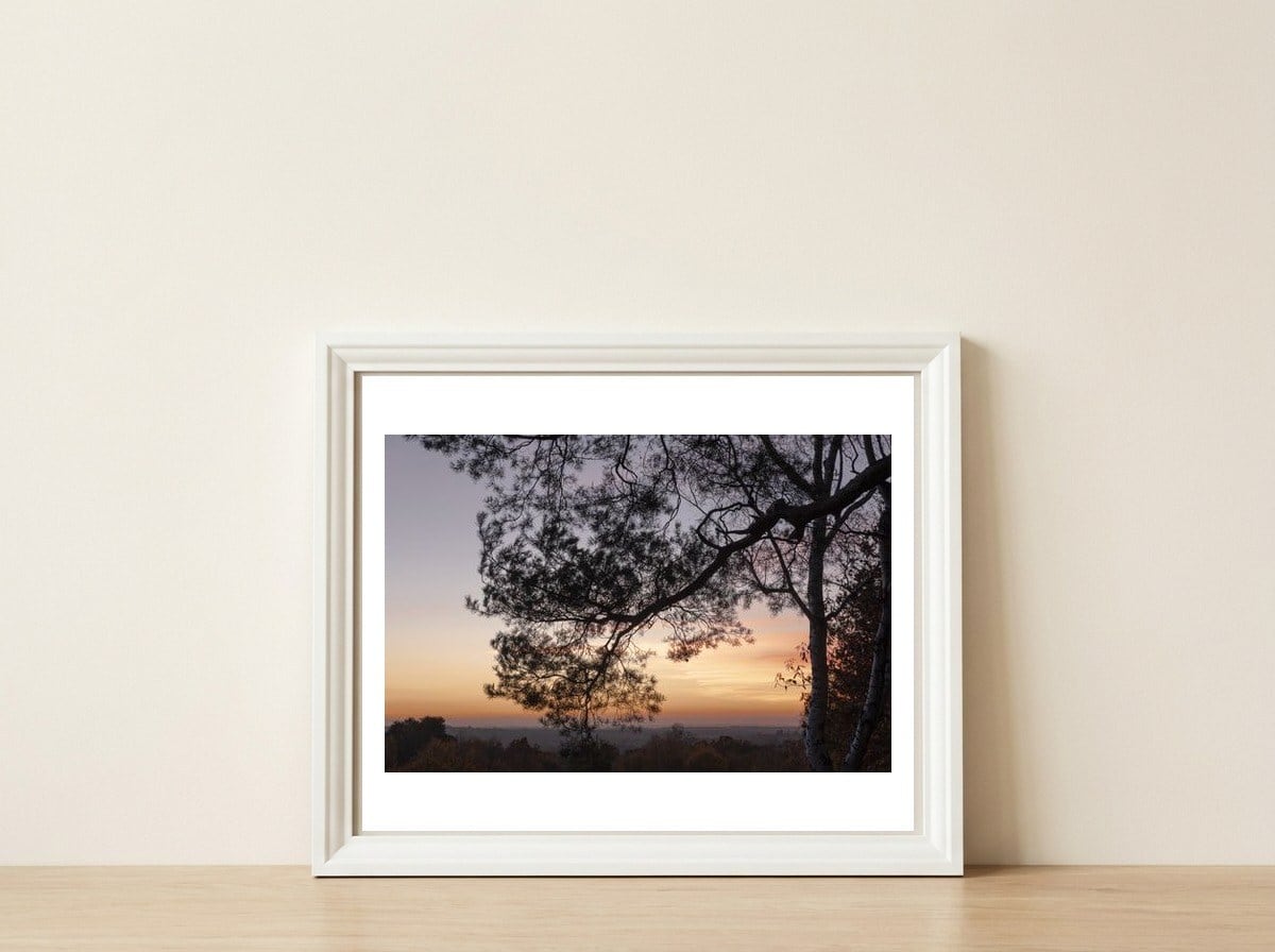 Sunset on Finchampstead Ridges - Berkshire — framed, leaning against the wall
