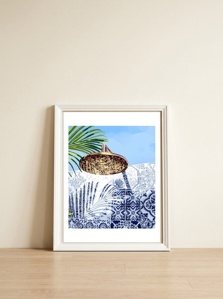 Tropical Shower — framed, leaning against the wall
