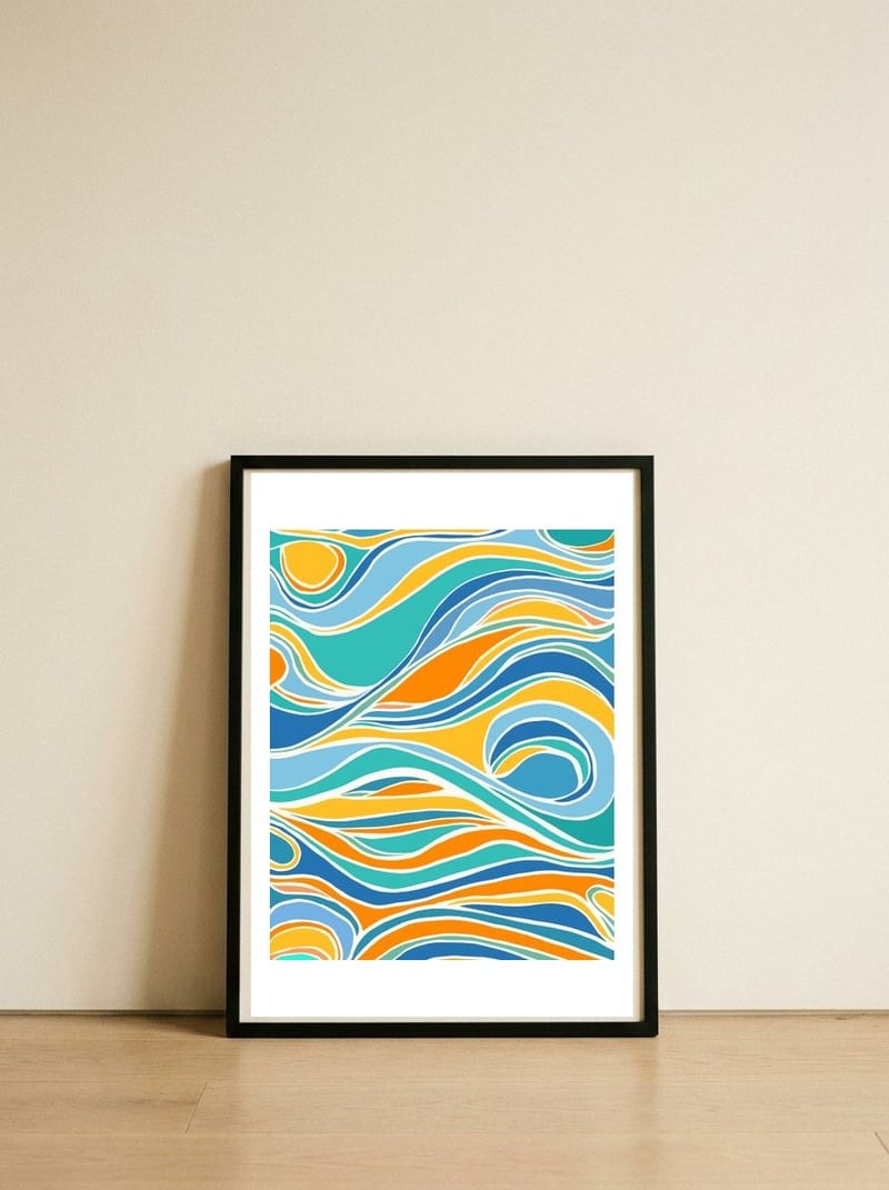 Summer Beach Abstract — framed, leaning against the wall
