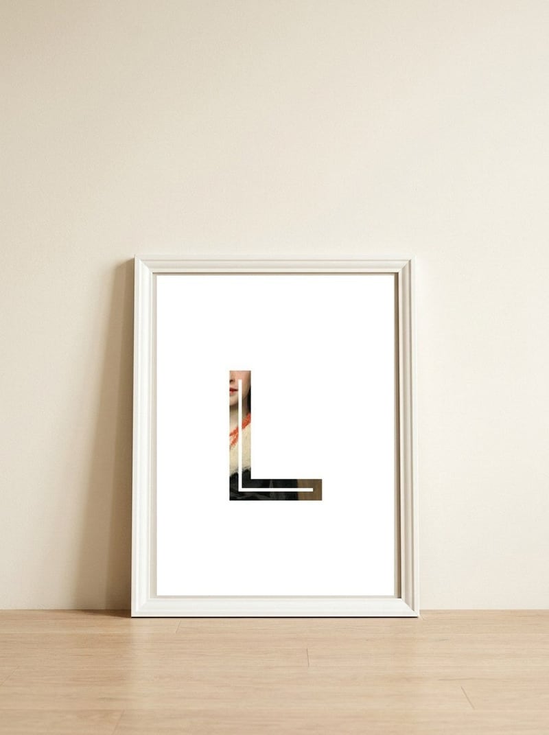 Letter L - (Impress) — framed, leaning against the wall