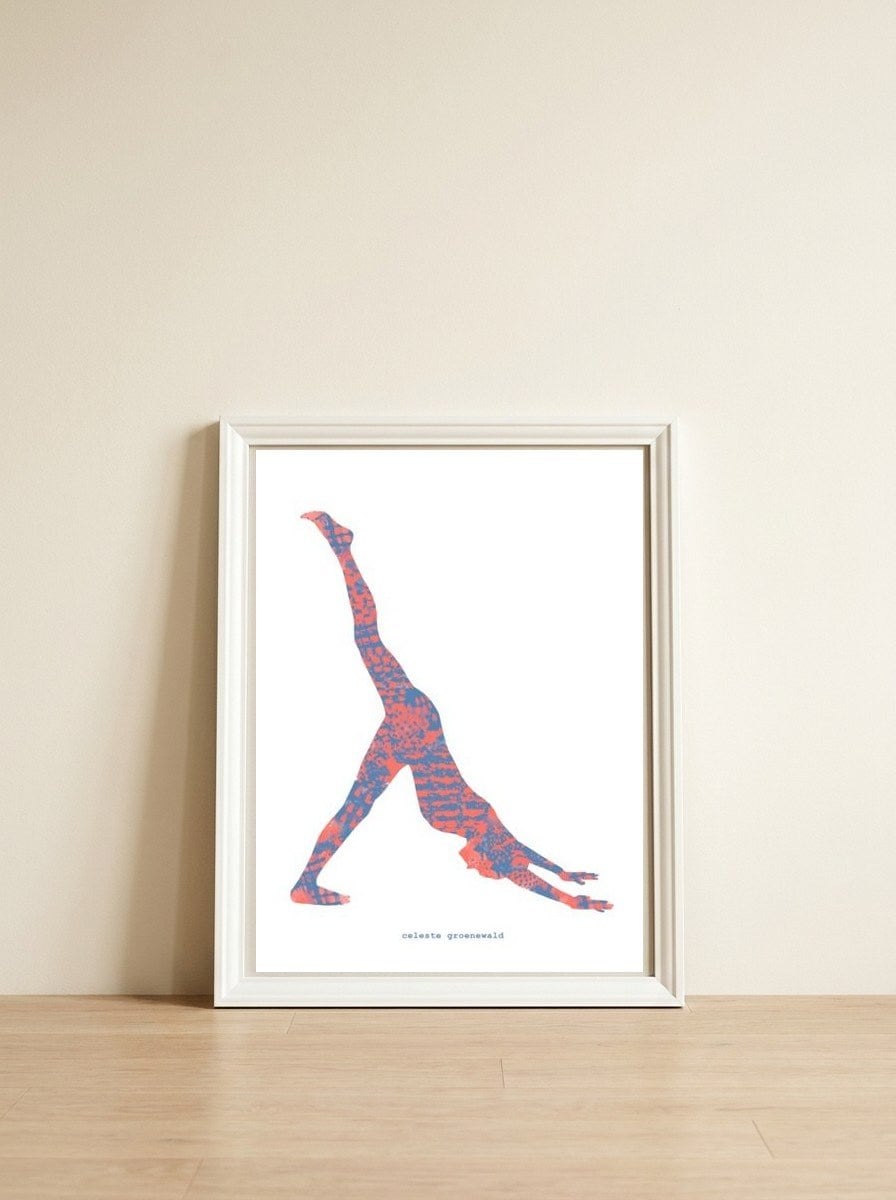 Three Legged Downward Dog — framed, leaning against the wall