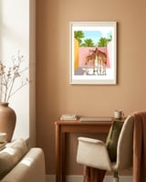 Giraffe Villa | Contemporary Modern Architecture Digital Graphic Art | Wildlife Animals Palm Exotic framed in a focused room thumbnail