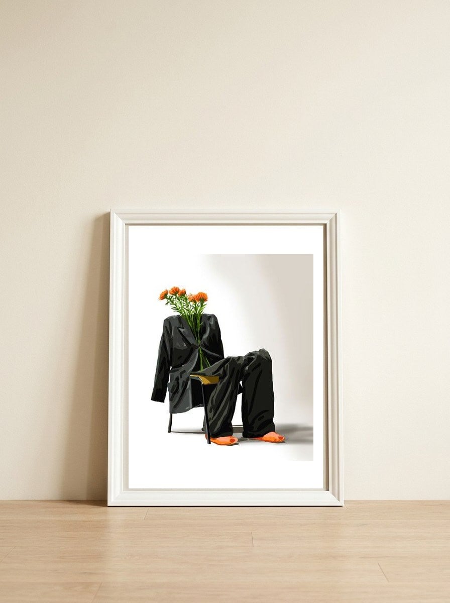 The Eternal Optimist — framed, leaning against the wall