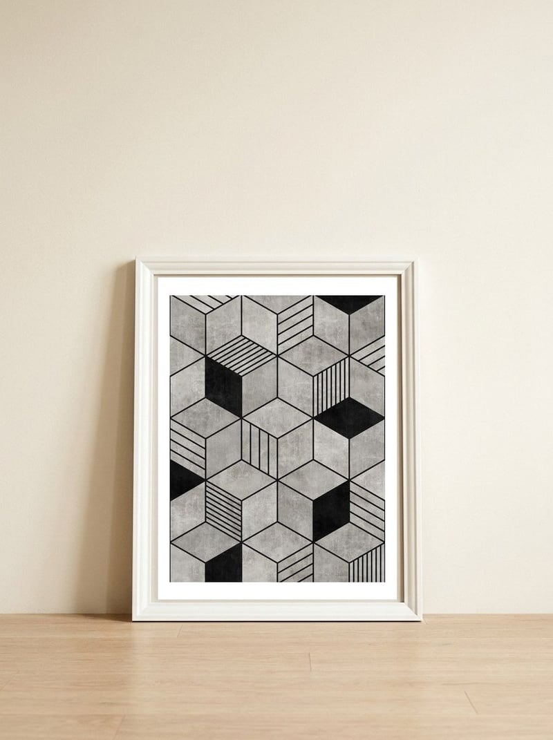 Concrete Cubes 2 — framed, leaning against the wall