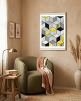 Colorful Concrete Cubes 2 - Yellow, Blue, Grey framed in a tender room thumbnail
