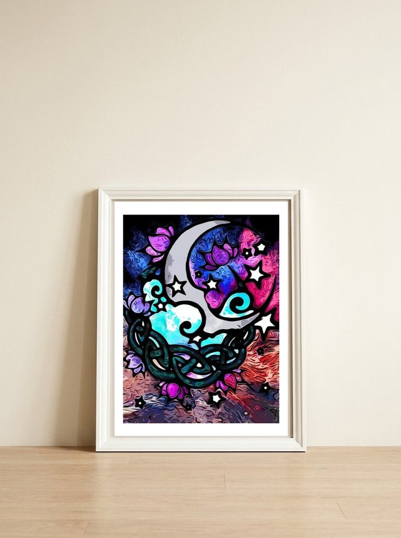 Cradle Crescent Moon — framed, leaning against the wall