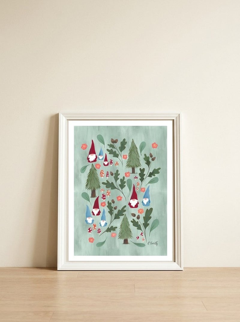 Garden Gnomes — framed, leaning against the wall