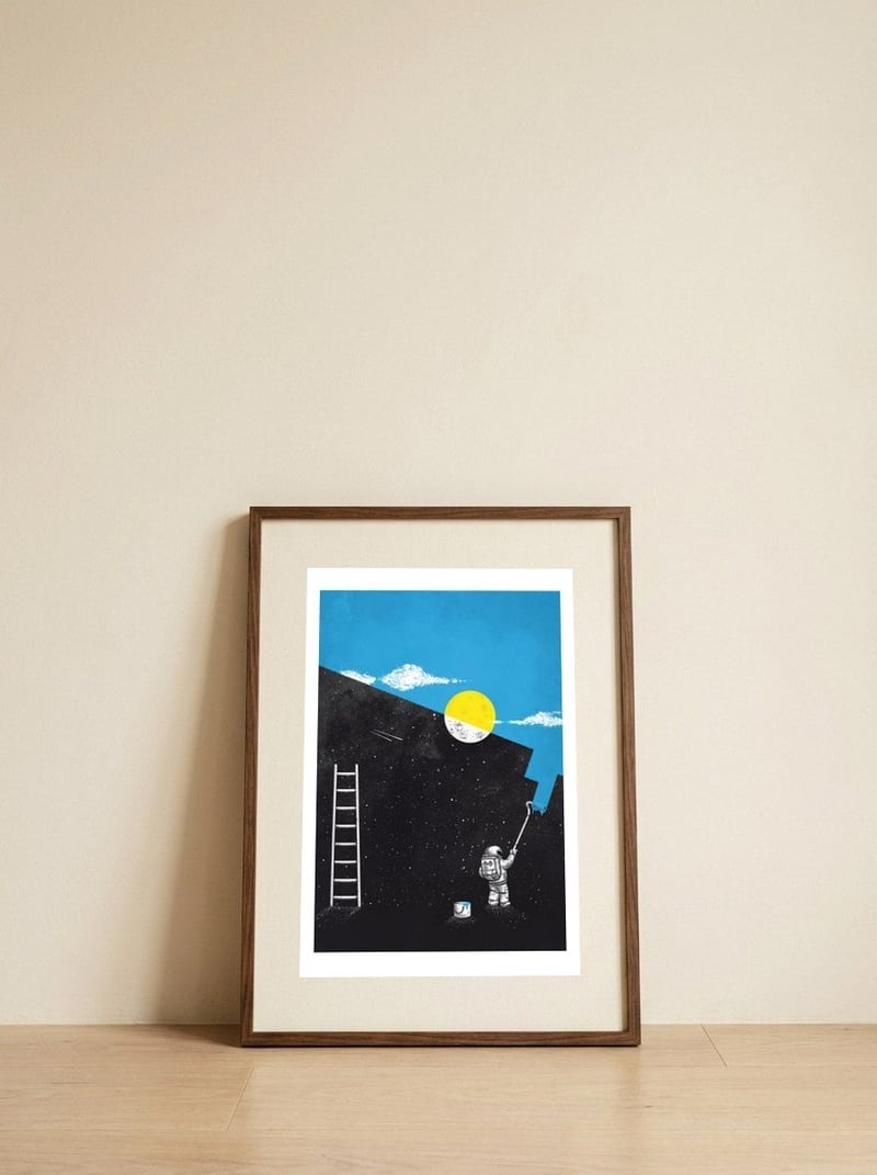 Painting Day — framed, leaning against the wall