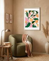 The Peach Garden , Vintage Botanical Tropical Jungle, Fruits Plants Pastel Summer Forest framed in a tender room thumbnail