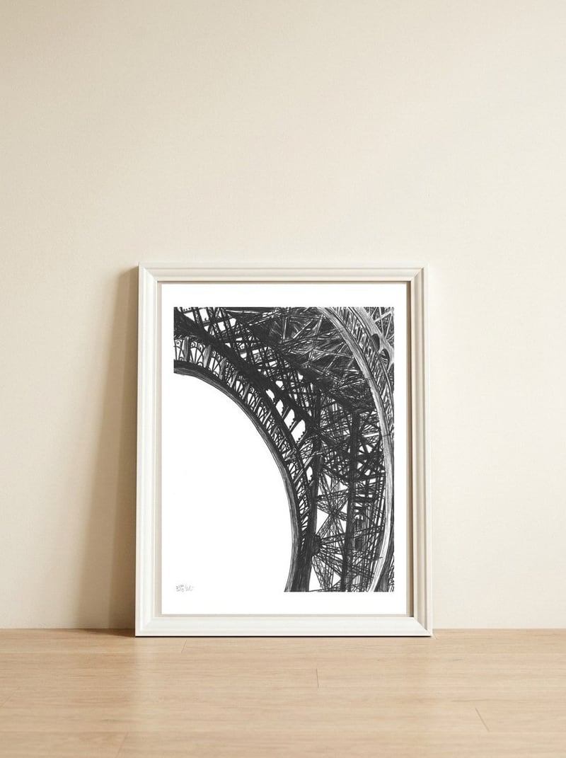 Looking Up The Eiffel — framed, leaning against the wall