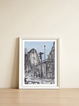 Cold afternoon on Artist Street in Paris — framed, leaning against the wall thumbnail