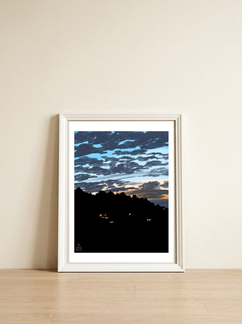 Blue Twilight — framed, leaning against the wall