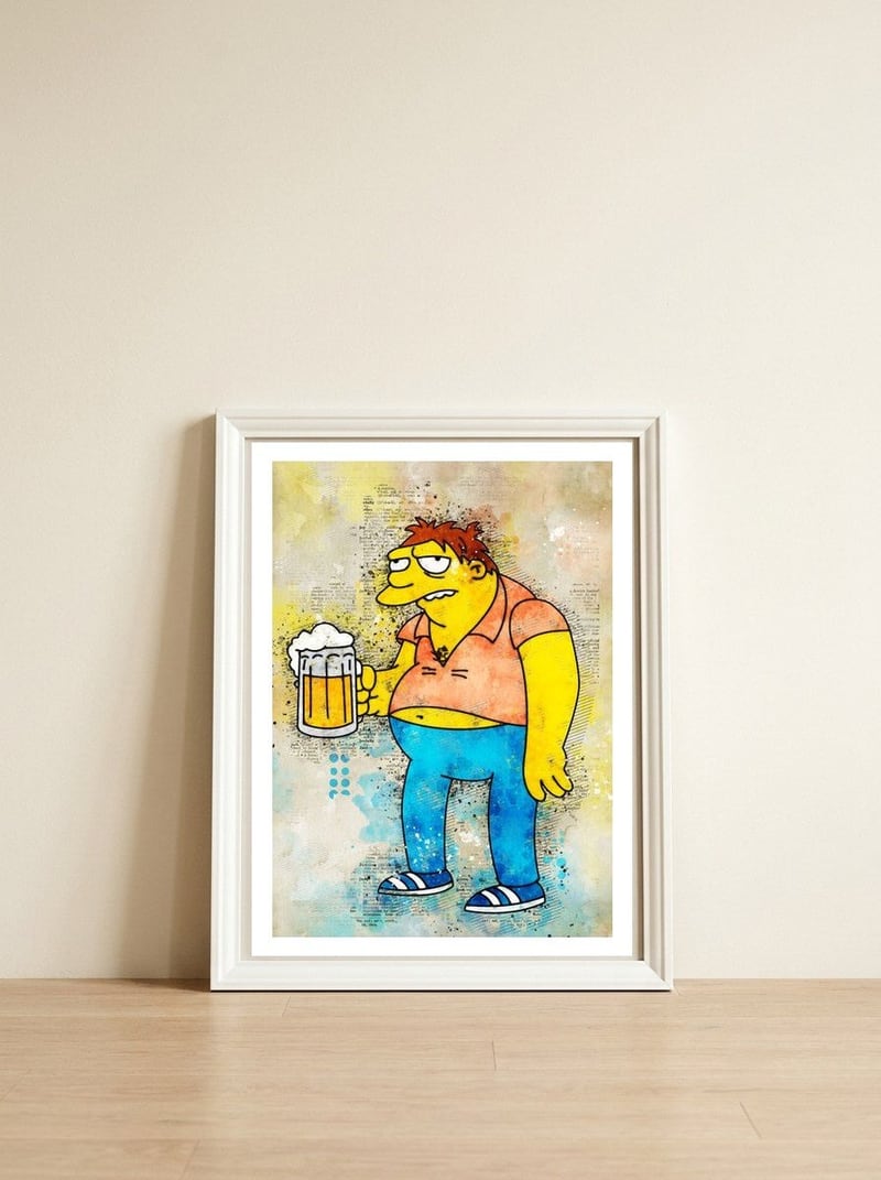 Barney — framed, leaning against the wall