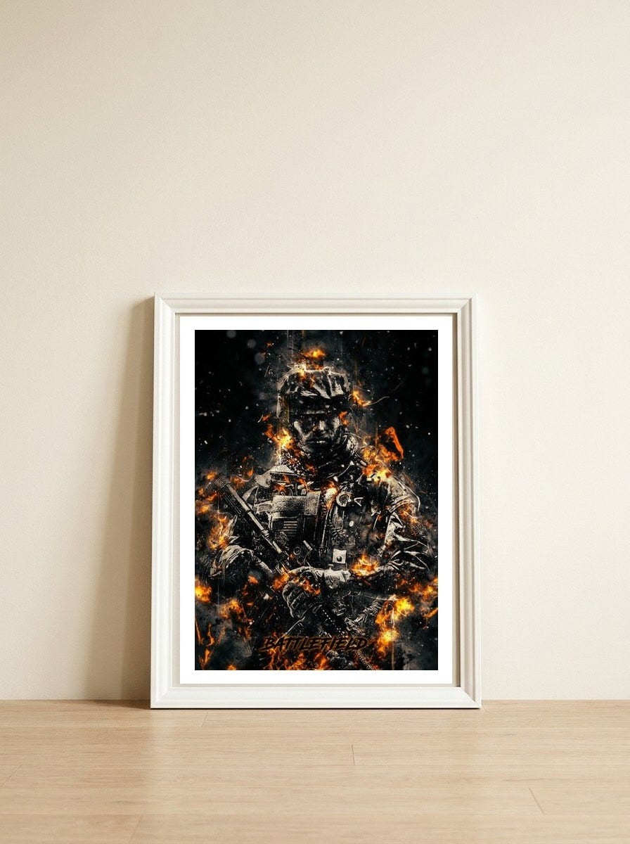 Battlefield — framed, leaning against the wall