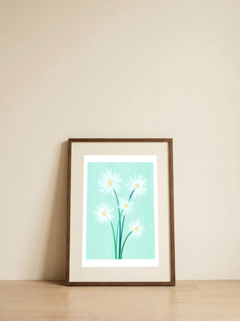 Mint Wildflower Bouquet — framed, leaning against the wall