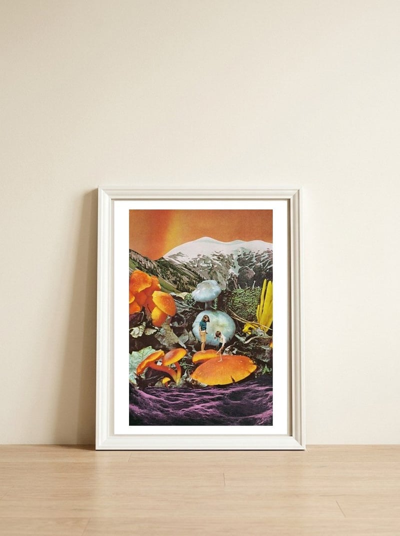 Glowing Mushrooms — framed, leaning against the wall