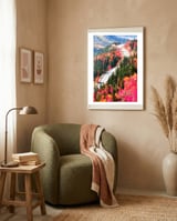 Valley of Pink Trees | Fantasy Pop of Color Forest Nature | Jungle Adventure Road Trip Pine framed in a tender room thumbnail