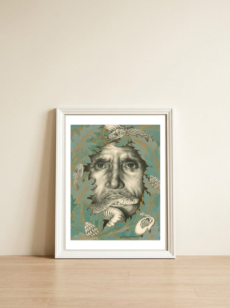 Snake Charmer — framed, leaning against the wall
