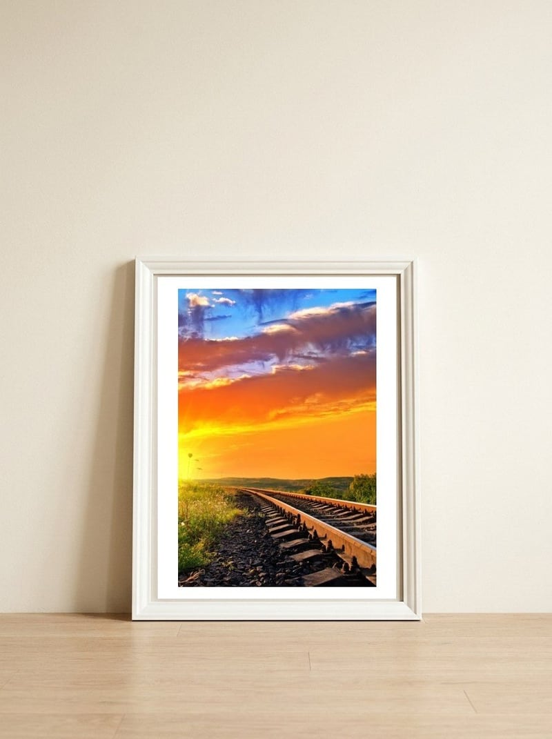 Sunset — framed, leaning against the wall