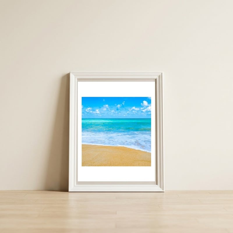 Beach — framed, leaning against the wall