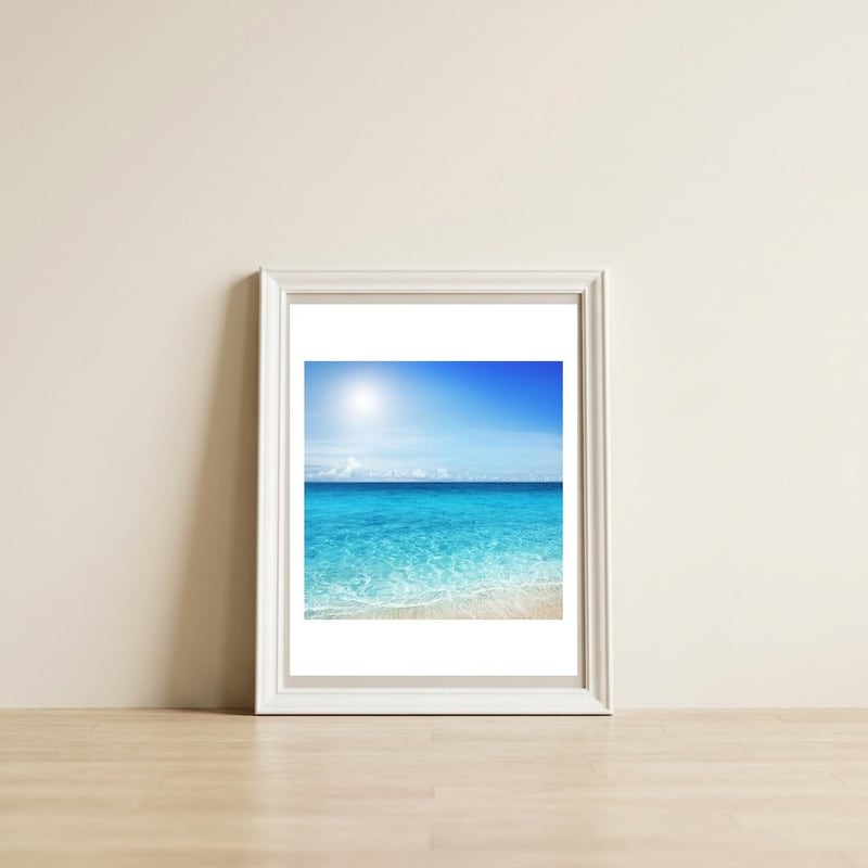 Beach — framed, leaning against the wall