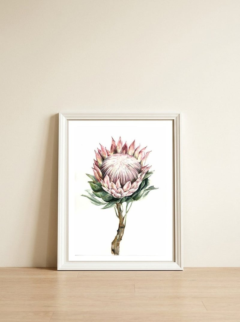 Protea — framed, leaning against the wall