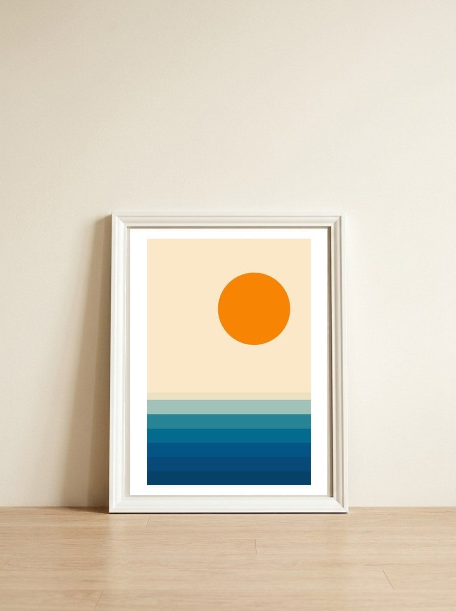 Minimal line landscape II — framed, leaning against the wall
